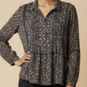 Lucky Brand Gray and White Boxy Button Down Blouse